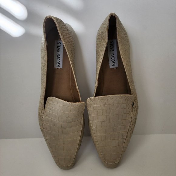 Steve Madden Gemmy Beige Crocodile Embossed Loafers Size 8 - Picture 10 of 11